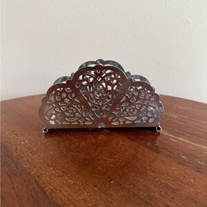 Irvin Ware USA Vintage Retro Silver Chrome Filigree Napkin / Letter Holder 5x3